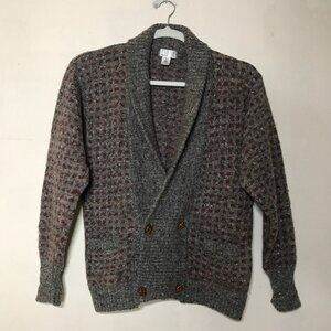 Dunhill Vintage Men Sz M Wool Shawl Collar Double Breasted Heather Knit Cardigan